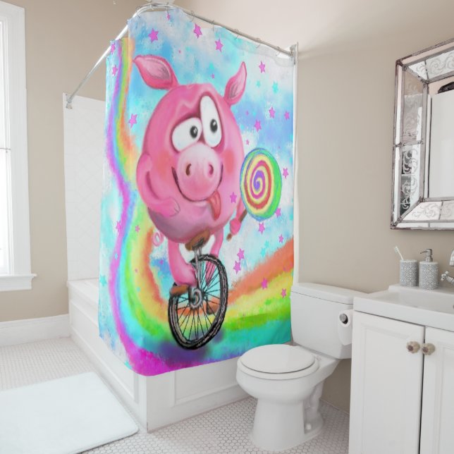 Cortina de ducha divertida Circus Acrobat Pig (In situ)