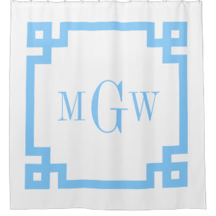 Cortina De Ducha DIY BG Sky Blue Greek Key #2 Frame 3I Monogm