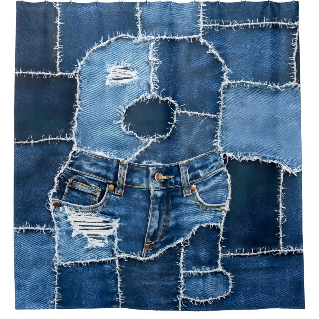 Cortina De Ducha Dog Patchwork Art Denim (Anverso)