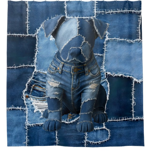 Cortina De Ducha Dog Patchwork Art Denim (Anverso)