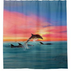 Cortina De Ducha Dolphin Tropical Beach Sunset Seascape