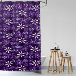 Cortina De Ducha Doodle de flor morado oscuro vintage