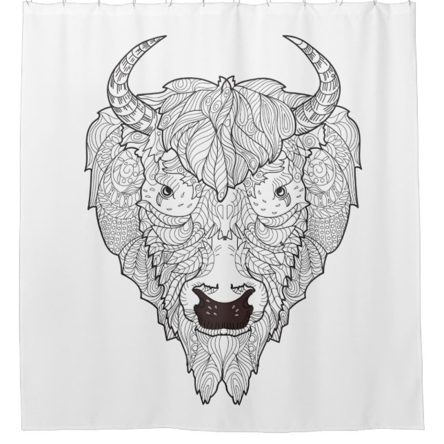 Cortina De Ducha Doodle de la cabeza del bisonte (Anverso)