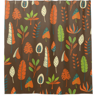 Cortina De Ducha Doodle Hand Drawn Tropical Pattern with Leaves on