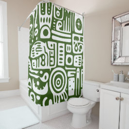 Cortina De Ducha Doodle verde oceánico y blanco 3 de 4