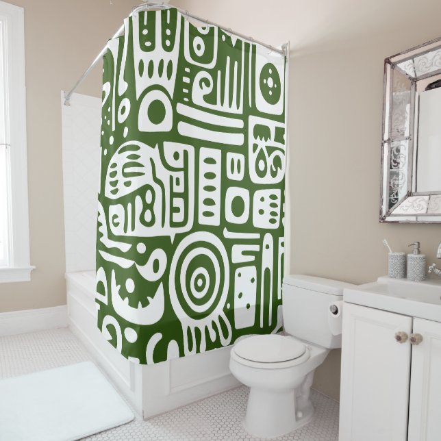 Cortina De Ducha Doodle verde oceánico y blanco 3 de 4 (In situ)