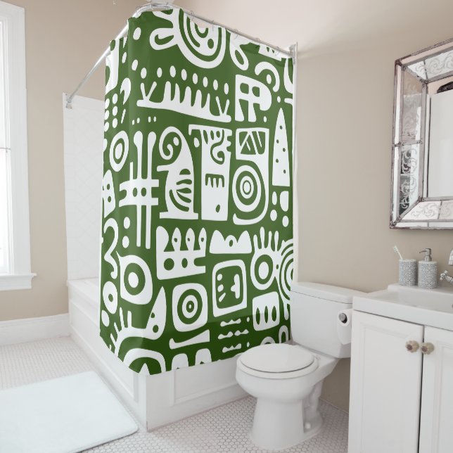 Cortina De Ducha Doodle verde océano y blanco 1 de 4 (In situ)