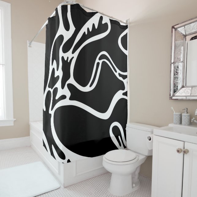 Cortina De Ducha Doodles de paisajes abstractos en blanco y negro (In situ)