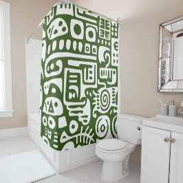 Cortina De Ducha Doodles oceánicos verdes y blancos 4 de 4