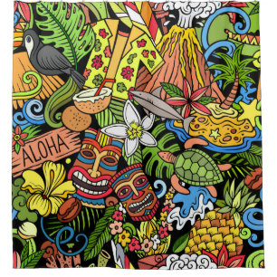 Cortina De Ducha Doodles personalizados de Hawaii patrón sin fisura