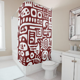 Cortina De Ducha Doodles rojo y blanco oscuro 4 de 4