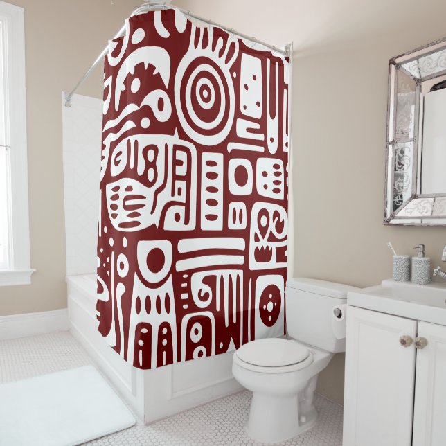 Cortina De Ducha Doodles rojos y blancos oscuros 3 de 4 (In situ)