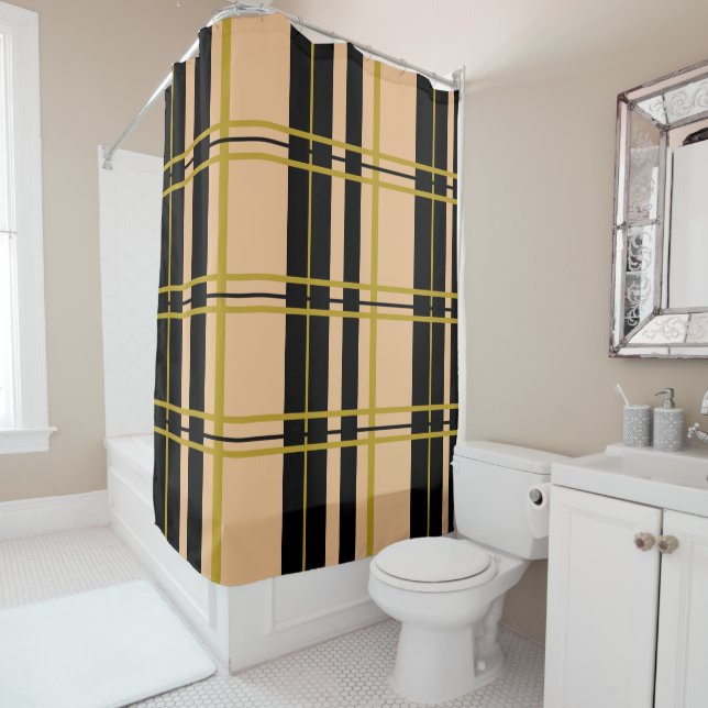 Cortina De Ducha Dorado a rayas negro y Rosa (In situ)