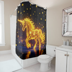 Cortina De Ducha Dorado lindo unicornio brillan adorable neón mágic