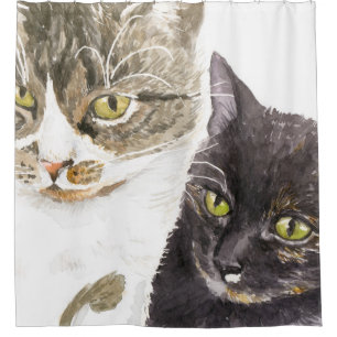 Cortina De Ducha Dos gatos - tabby y tortie