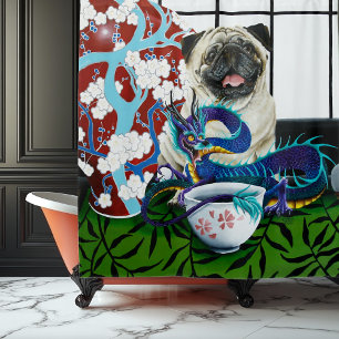 Cortina De Ducha Dragón chino de perro de pug