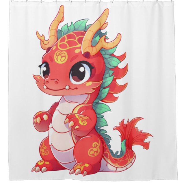 Cortina De Ducha Dragón chino lindo (Anverso)