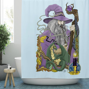 Cortina De Ducha Dragón Mago Celta Fantasía Púrpura