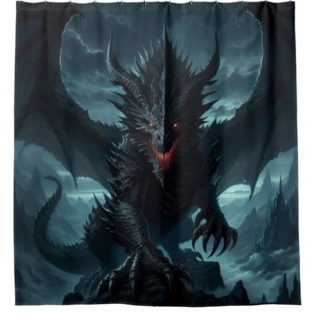Cortina De Ducha Dragón medieval oscuro (Anverso)