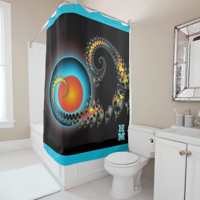 Cortina De Ducha Dragon Moon Fractal Art Con Monograma (In situ)