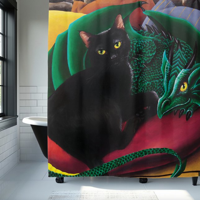 Cortina De Ducha Dragón verde de gato negro (Subido por el creador)