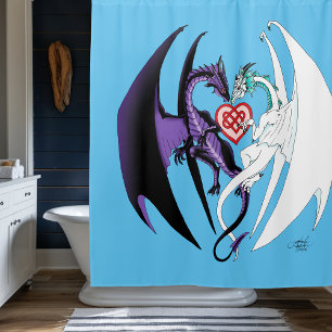 Cortina De Ducha Dragones Amor Corazón Azul