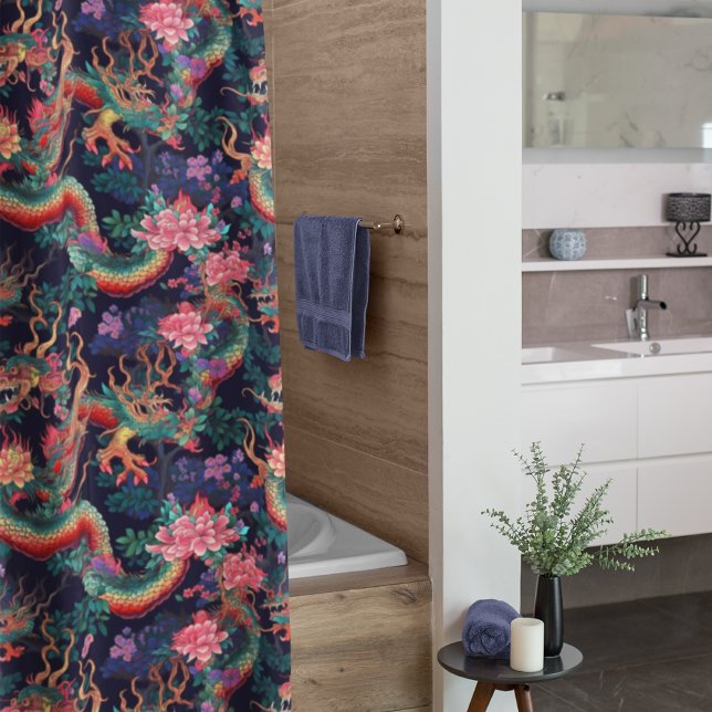 Cortina De Ducha Dragones y flores de neón (Subido por el creador)