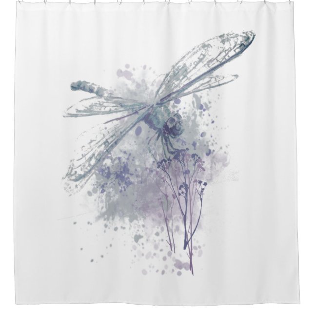 Cortina De Ducha Dragonfly acuático original en tonos blancos grise (Anverso)