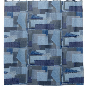 Cortina De Ducha Dril de algodón azul Shibori del remiendo de Boro