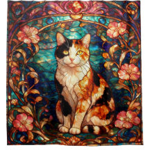 Ducha de Gato Calico Estilo Vidrio Emplomado Art N