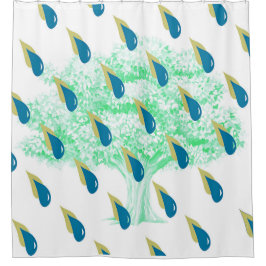 Cortina De Ducha Duchas de lluvia azules y amarillas apagadas