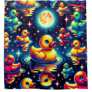 Cortina De Ducha "Duckies iluminados por la luna de mediados de sig