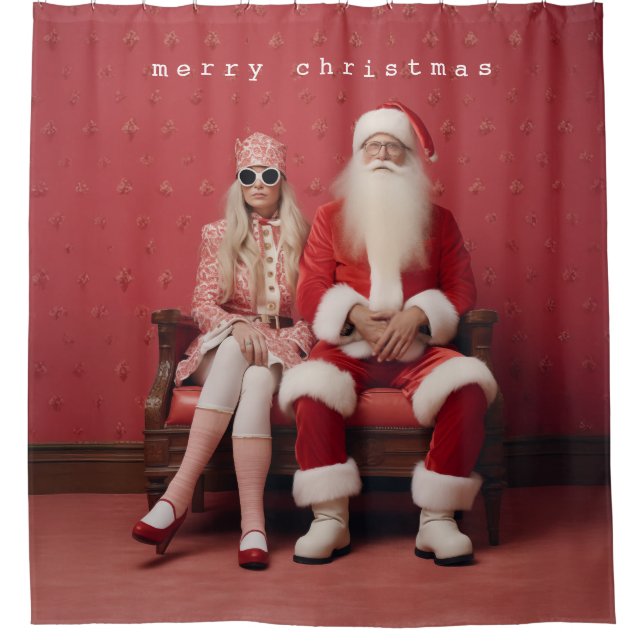Cortina De Ducha Dúo de los Navidades caprichosos: Santa y Claus (Anverso)