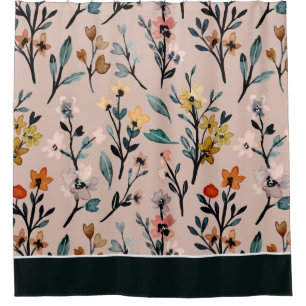 Cortina De Ducha Dusty Rosa Boho Floral acuarela