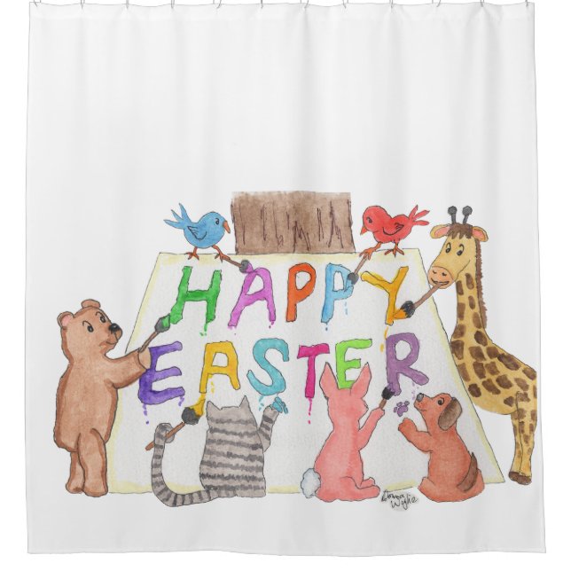 Cortina De Ducha Easter Greeting Painted by Animals (Anverso)