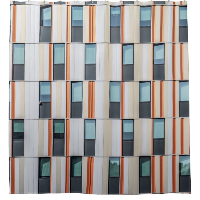 Cortina De Ducha Edificio blanco y naranja (Anverso)