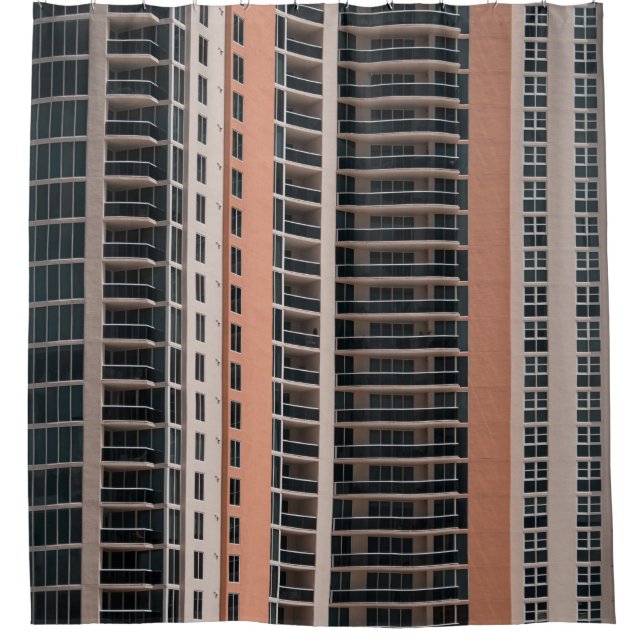 Cortina De Ducha Edificio de altura marrón y negro (Anverso)