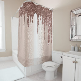 Cortina De Ducha Efecto de Purpurina de chispa en Rubor Rosa Girly 