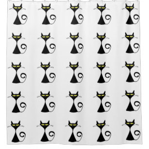 Cortina De Ducha El amarillo gráfico moderno del gato negro observ