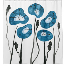 Cortina De Ducha El Aqua Blue Poppies La Decoración Moderna Del Bañ