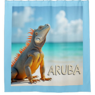 Cortina De Ducha El bonito lagarto de Aruba disfrutando de la playa