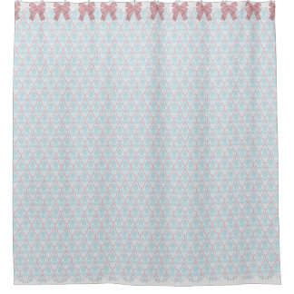 Cortina De Ducha El damasco azul y rosado elegante lamentable w