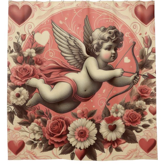 Cortina De Ducha El día de San Valentín clásico/vintage/retro cupid (Anverso)