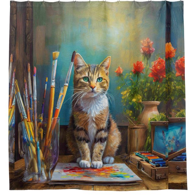Cortina De Ducha El gato artístico (Anverso)