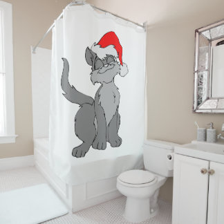 Cortina De Ducha El gato de Santa Claus con un sombrero rojo de san