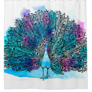 Cortina De Ducha El hermoso ave de Peacock dibujado a mano consiste