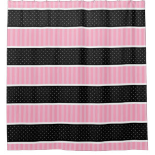 Cortina De Ducha El lunar rosado y negro raya el modelo