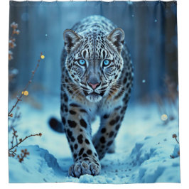 Cortina De Ducha El majestuoso depredador de ojos azules del leopar