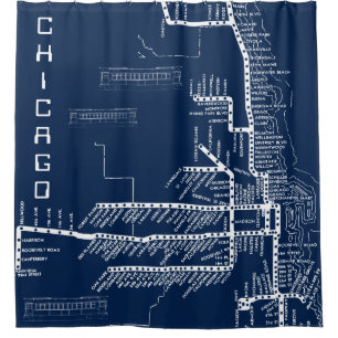 Cortina De Ducha El mapa del metro de Chicago con el tren detiene a
