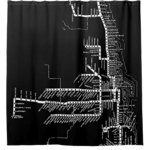 Cortina De Ducha El mapa del metro de Chicago con el tren para BLAN